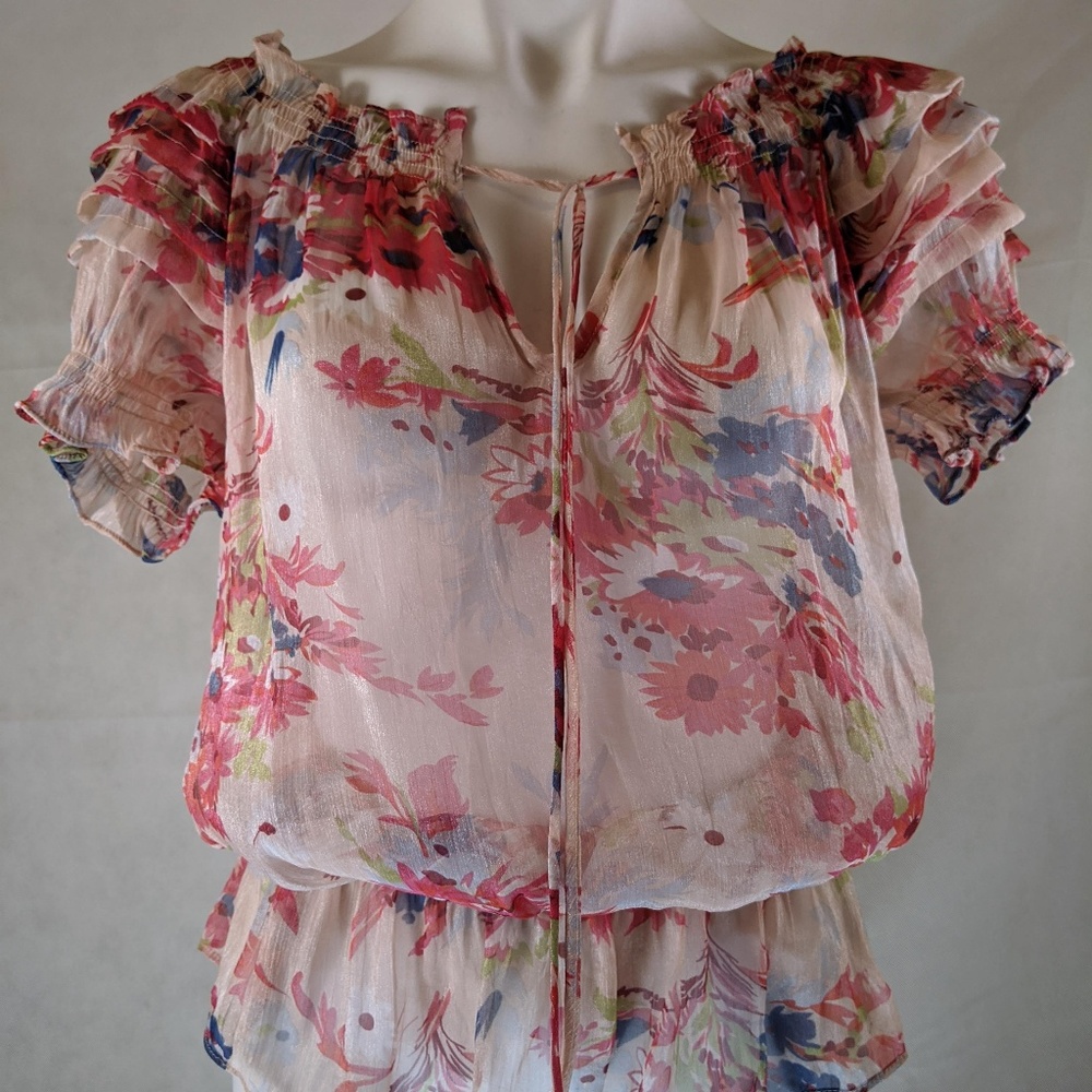 Rampage Pink Floral Ruffled Shirt w/ Ruffled Waist